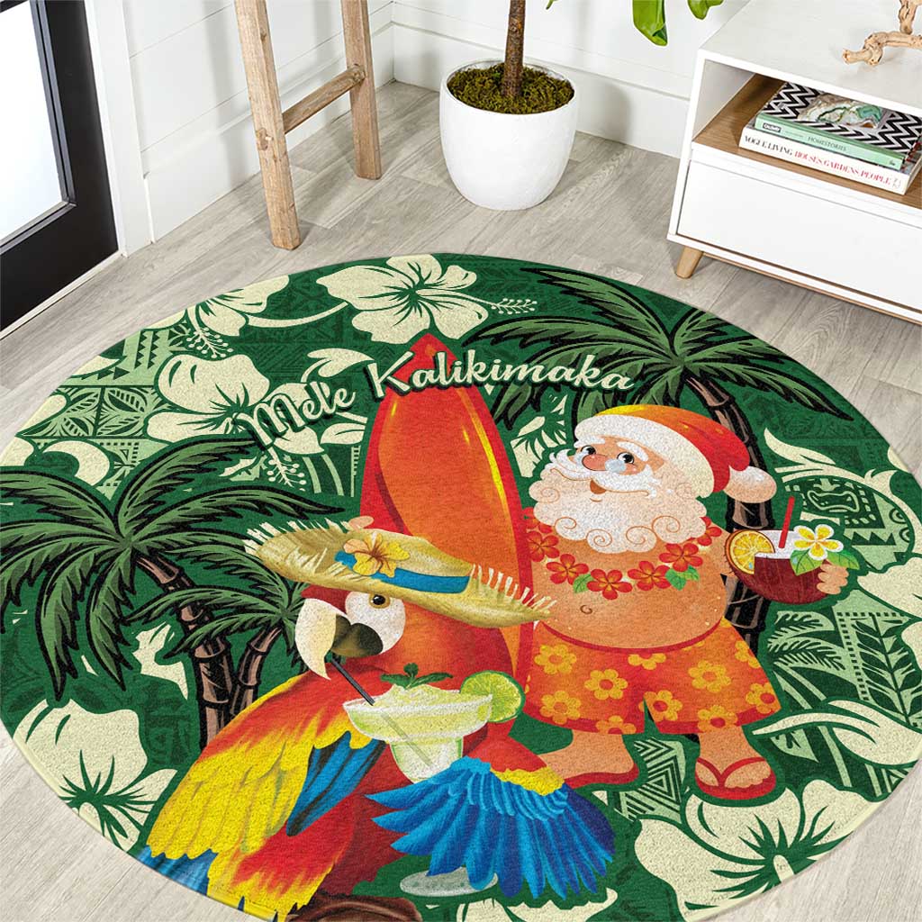 Moss Green Tropical Christmas Hawaii Tapa Round Carpet Aloha Santa Drink Party - Polynesian Pride