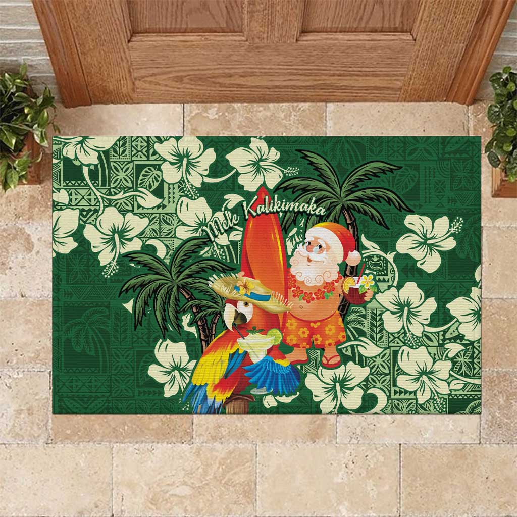 Moss Green Tropical Christmas Hawaii Tapa Rubber Doormat Aloha Santa Drink Party - Polynesian Pride