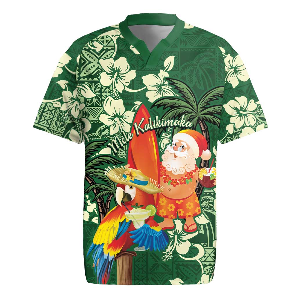 Moss Green Tropical Christmas Hawaii Tapa Rugby Jersey Aloha Santa Drink Party - Polynesian Pride