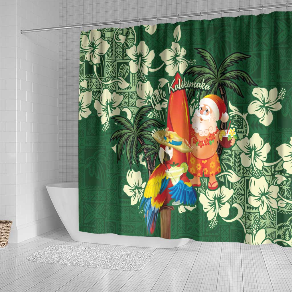 Moss Green Tropical Christmas Hawaii Tapa Shower Curtain Aloha Santa Drink Party - Polynesian Pride