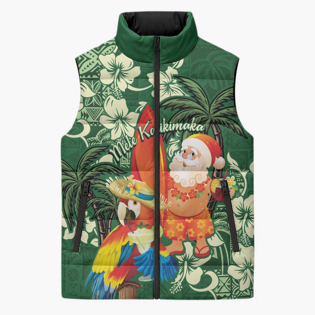Moss Green Tropical Christmas Hawaii Tapa Sleeveless Puffer Jacket Aloha Santa Drink Party - Polynesian Pride