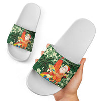 Moss Green Tropical Christmas Hawaii Tapa Slide Sandals Aloha Santa Drink Party - Polynesian Pride
