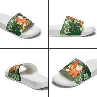 Moss Green Tropical Christmas Hawaii Tapa Slide Sandals Aloha Santa Drink Party - Polynesian Pride