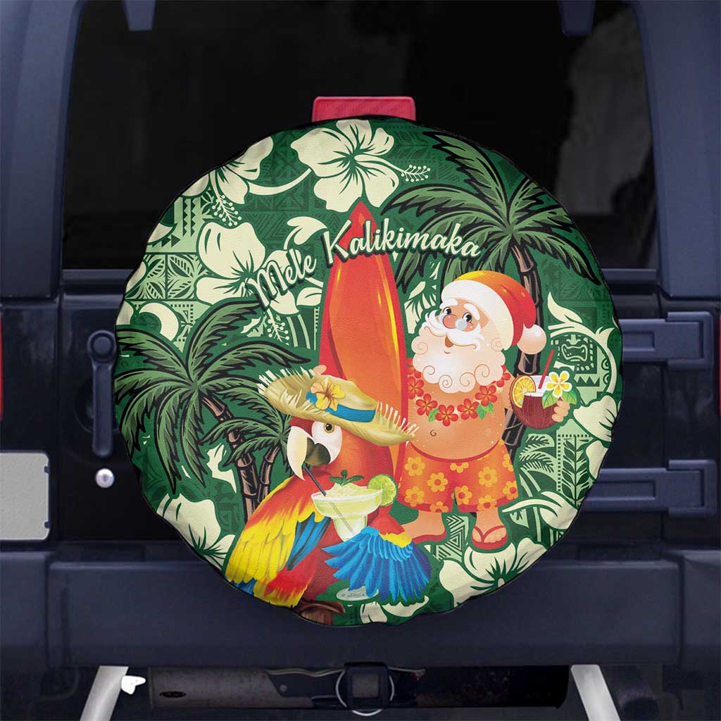 Moss Green Tropical Christmas Hawaii Tapa Spare Tire Cover Aloha Santa Drink Party - Polynesian Pride