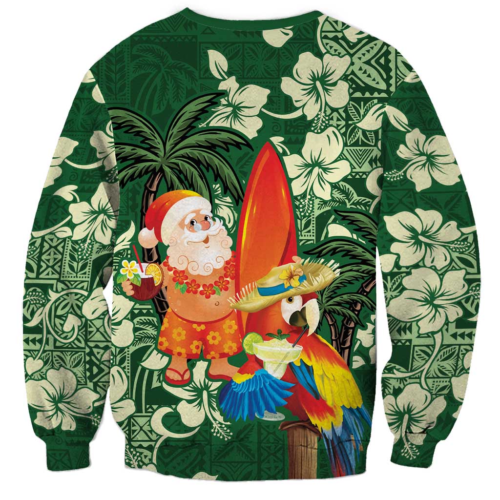 Moss Green Tropical Christmas Hawaii Tapa Sweatshirt Aloha Santa Drink Party - Polynesian Pride