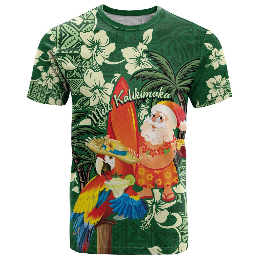 Moss Green Tropical Christmas Hawaii Tapa T Shirt Aloha Santa Drink Party - Polynesian Pride