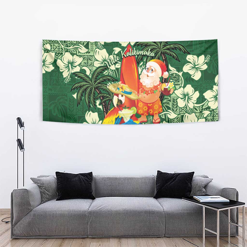 Moss Green Tropical Christmas Hawaii Tapa Tapestry Aloha Santa Drink Party - Polynesian Pride