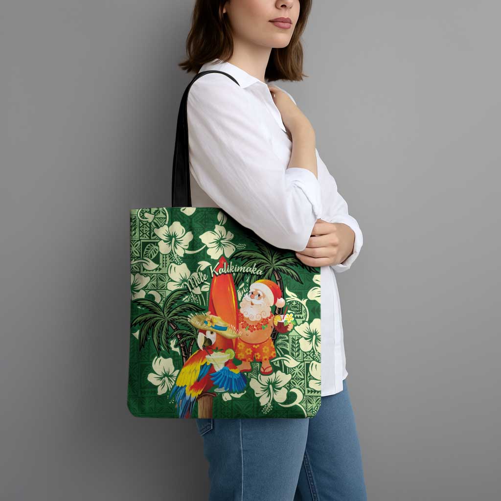 Moss Green Tropical Christmas Hawaii Tapa Tote Bag Aloha Santa Drink Party - Polynesian Pride
