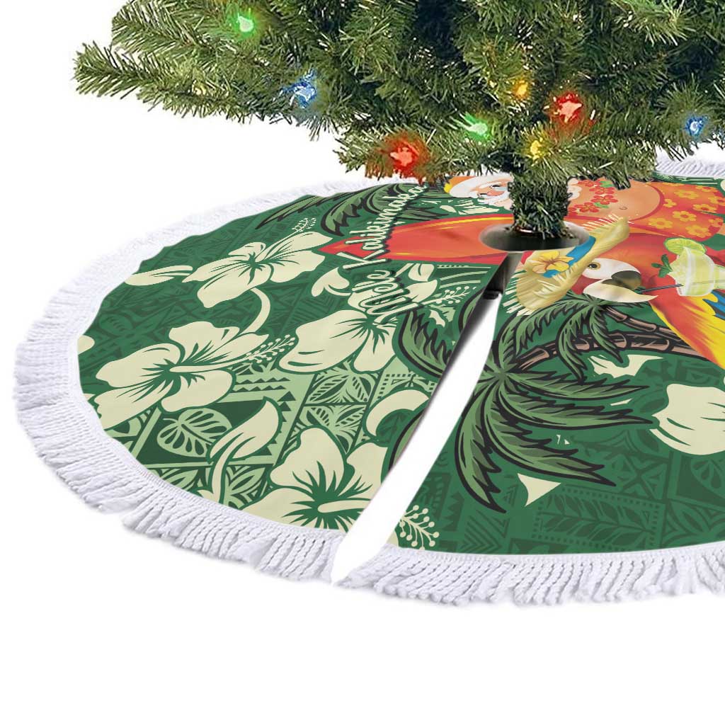 Moss Green Tropical Christmas Hawaii Tapa Tree Skirt Aloha Santa Drink Party - Polynesian Pride