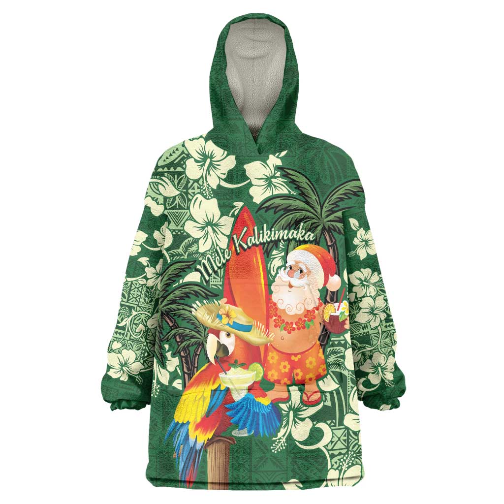 Moss Green Tropical Christmas Hawaii Tapa Wearable Blanket Hoodie Aloha Santa Drink Party - Polynesian Pride
