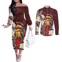 Felis Pasgua Guam Couples Matching Off The Shoulder Long Sleeve Dress and Long Sleeve Button Shirt Christmas Sihek Kingfisher with Guasali