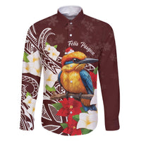 Felis Pasgua Guam Family Matching Mermaid Dress and Hawaiian Shirt Christmas Sihek Kingfisher with Guasali LT7 Dad's Shirt - Long Sleeve Crimson - Polynesian Pride