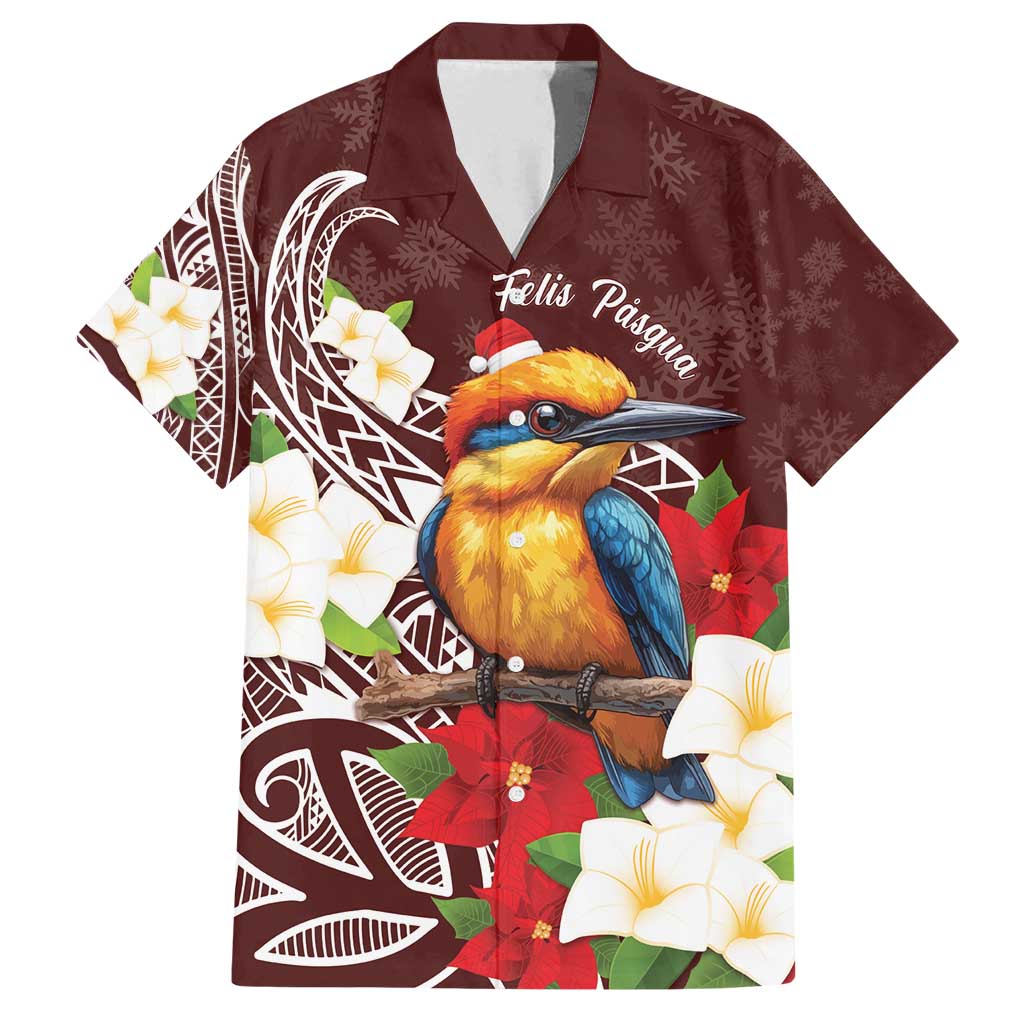 Felis Pasgua Guam Family Matching Tank Maxi Dress and Hawaiian Shirt Christmas Sihek Kingfisher with Guasali LT7 Dad's Shirt - Short Sleeve Crimson - Polynesian Pride