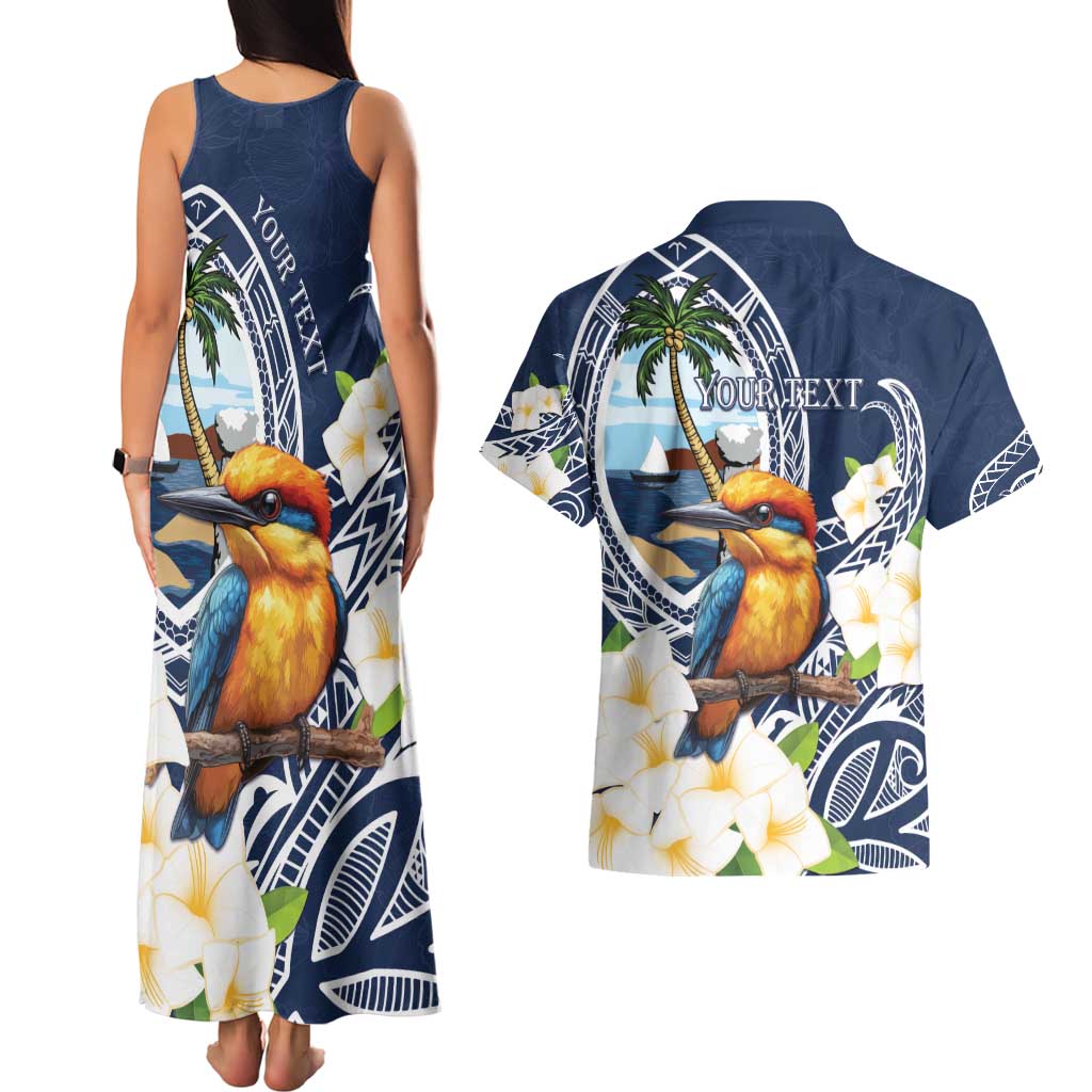 Hafa Adai Guam Couples Matching Tank Maxi Dress and Hawaiian Shirt Sihek Guam Kingfisher with Guasali