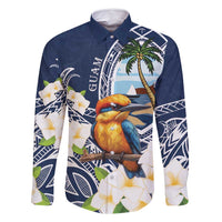 Hafa Adai Guam Family Matching Mermaid Dress and Hawaiian Shirt Sihek Guam Kingfisher with Guasali LT7 Dad's Shirt - Long Sleeve Navy Blue - Polynesian Pride