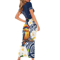Hafa Adai Guam Short Sleeve Bodycon Dress Sihek Guam Kingfisher with Guasali LT7 - Polynesian Pride