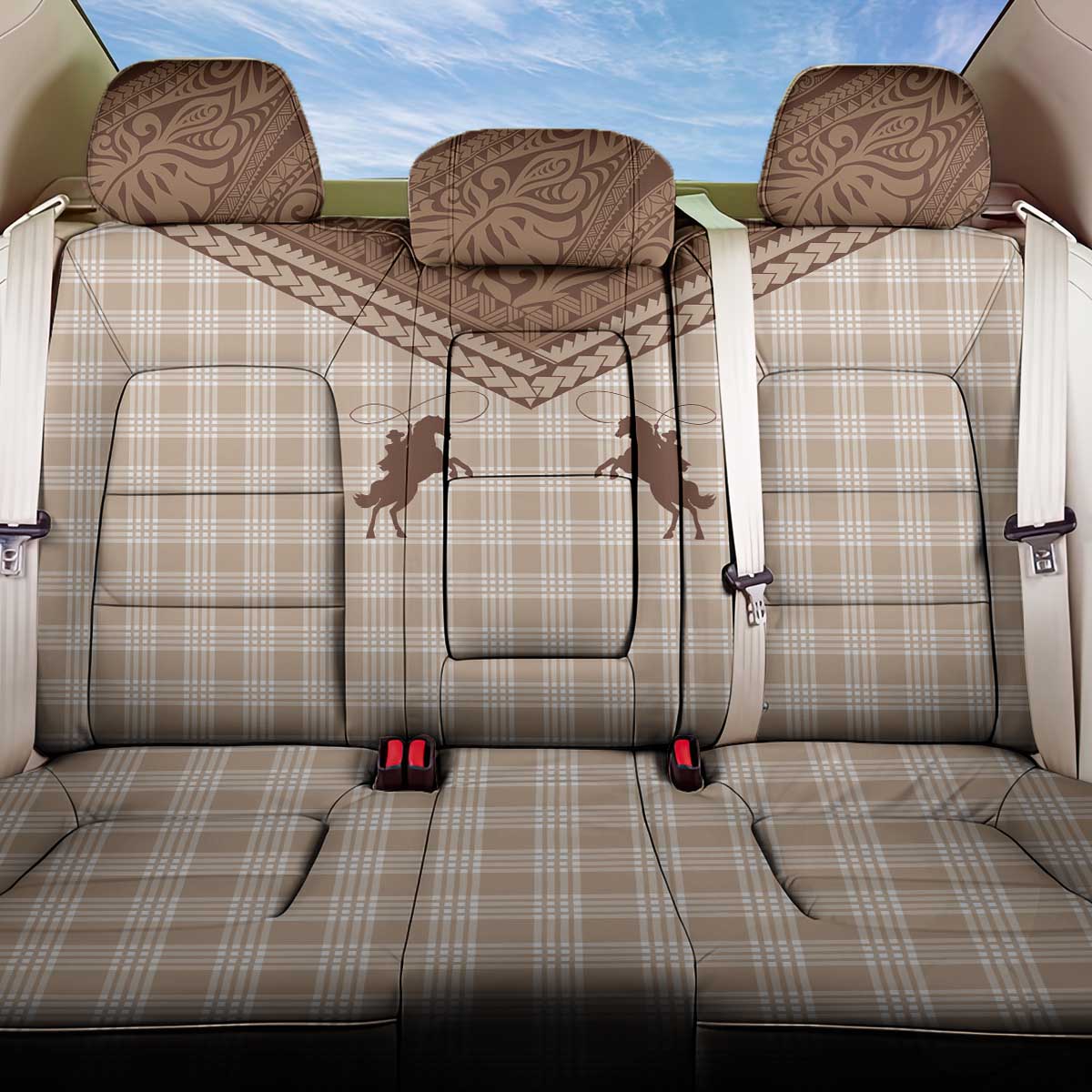 Aloha Hawaii Cowboys Paniolo Back Car Seat Cover Beige Palaka - Polynesian Pride