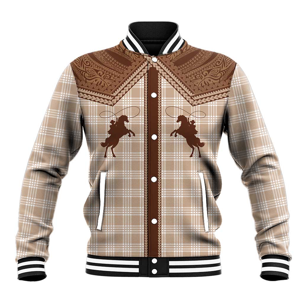 Aloha Hawaii Cowboys Paniolo Baseball Jacket Beige Palaka LT7 Unisex Beige - Polynesian Pride