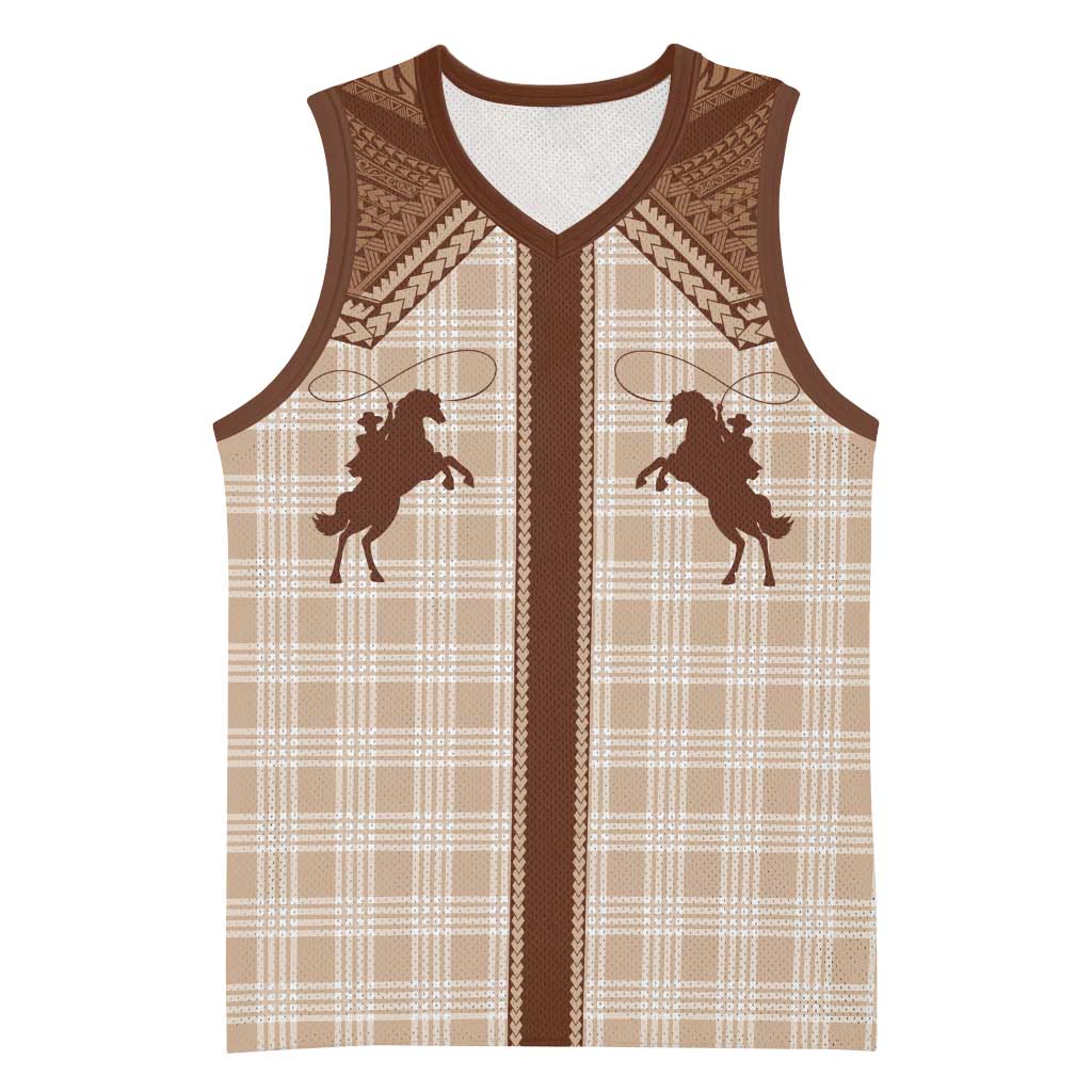 Aloha Hawaii Cowboys Paniolo Basketball Jersey Beige Palaka LT7 Unisex Beige - Polynesian Pride