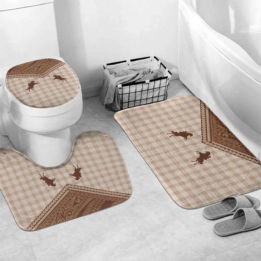 Aloha Hawaii Cowboys Paniolo Bathroom Set Beige Palaka - Polynesian Pride