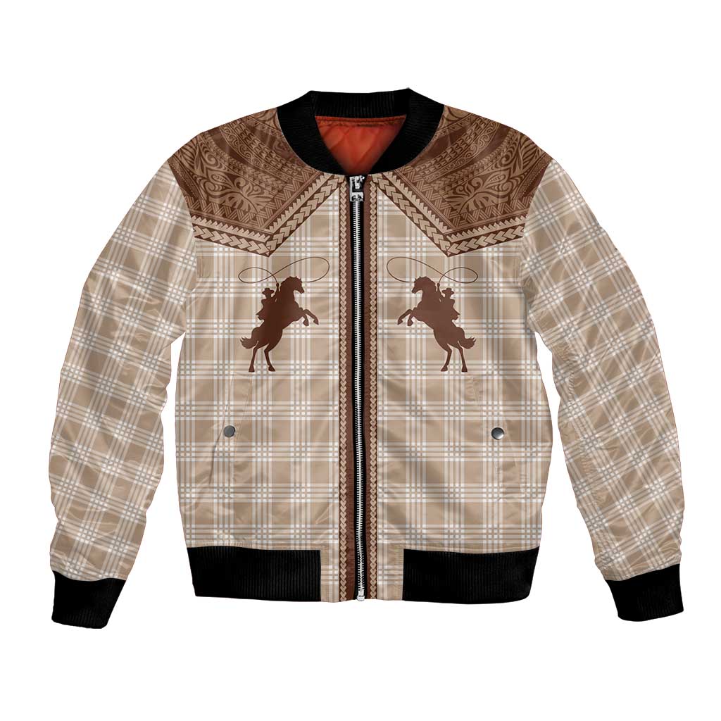 Aloha Hawaii Cowboys Paniolo Bomber Jacket Beige Palaka LT7 Unisex Beige - Polynesian Pride