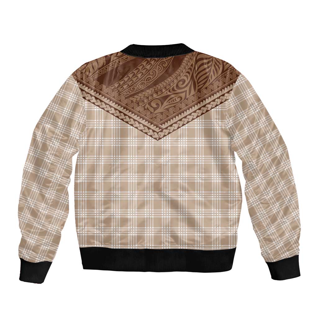 Aloha Hawaii Cowboys Paniolo Bomber Jacket Beige Palaka - Polynesian Pride