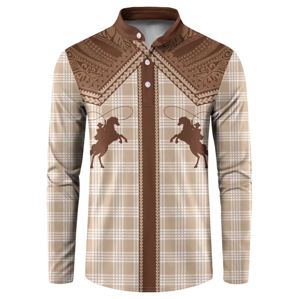 Aloha Hawaii Cowboys Paniolo Button Sweatshirt Beige Palaka LT7 Beige - Polynesian Pride