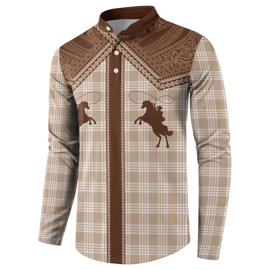 Aloha Hawaii Cowboys Paniolo Button Sweatshirt Beige Palaka LT7 - Polynesian Pride