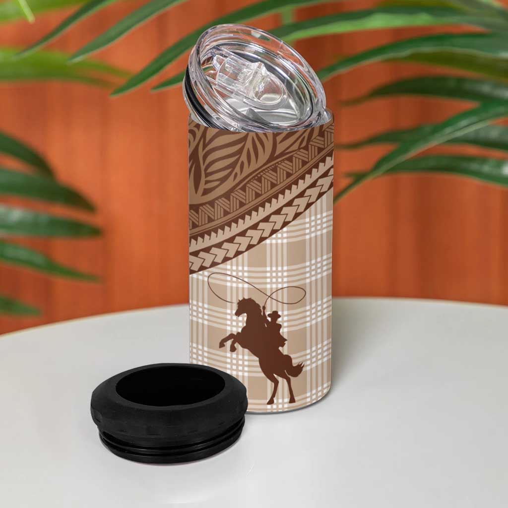 Aloha Hawaii Cowboys Paniolo 4 in 1 Can Cooler Tumbler Beige Palaka - Polynesian Pride