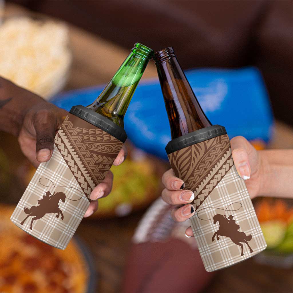 Aloha Hawaii Cowboys Paniolo 4 in 1 Can Cooler Tumbler Beige Palaka - Polynesian Pride