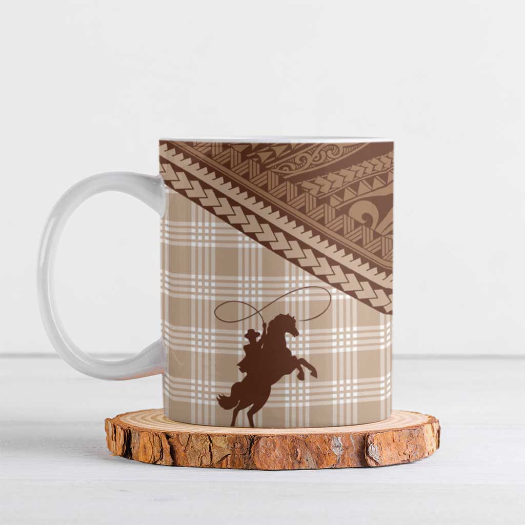 Aloha Hawaii Cowboys Paniolo Ceramic Mug Beige Palaka - Polynesian Pride
