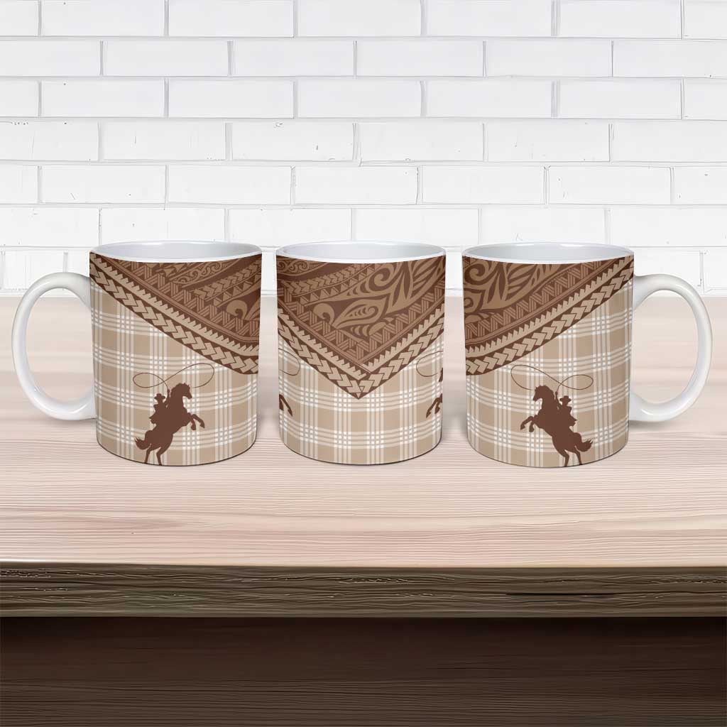 Aloha Hawaii Cowboys Paniolo Ceramic Mug Beige Palaka - Polynesian Pride