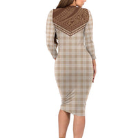 Aloha Hawaii Cowboys Paniolo Family Matching Long Sleeve Bodycon Dress and Hawaiian Shirt Beige Palaka - Polynesian Pride