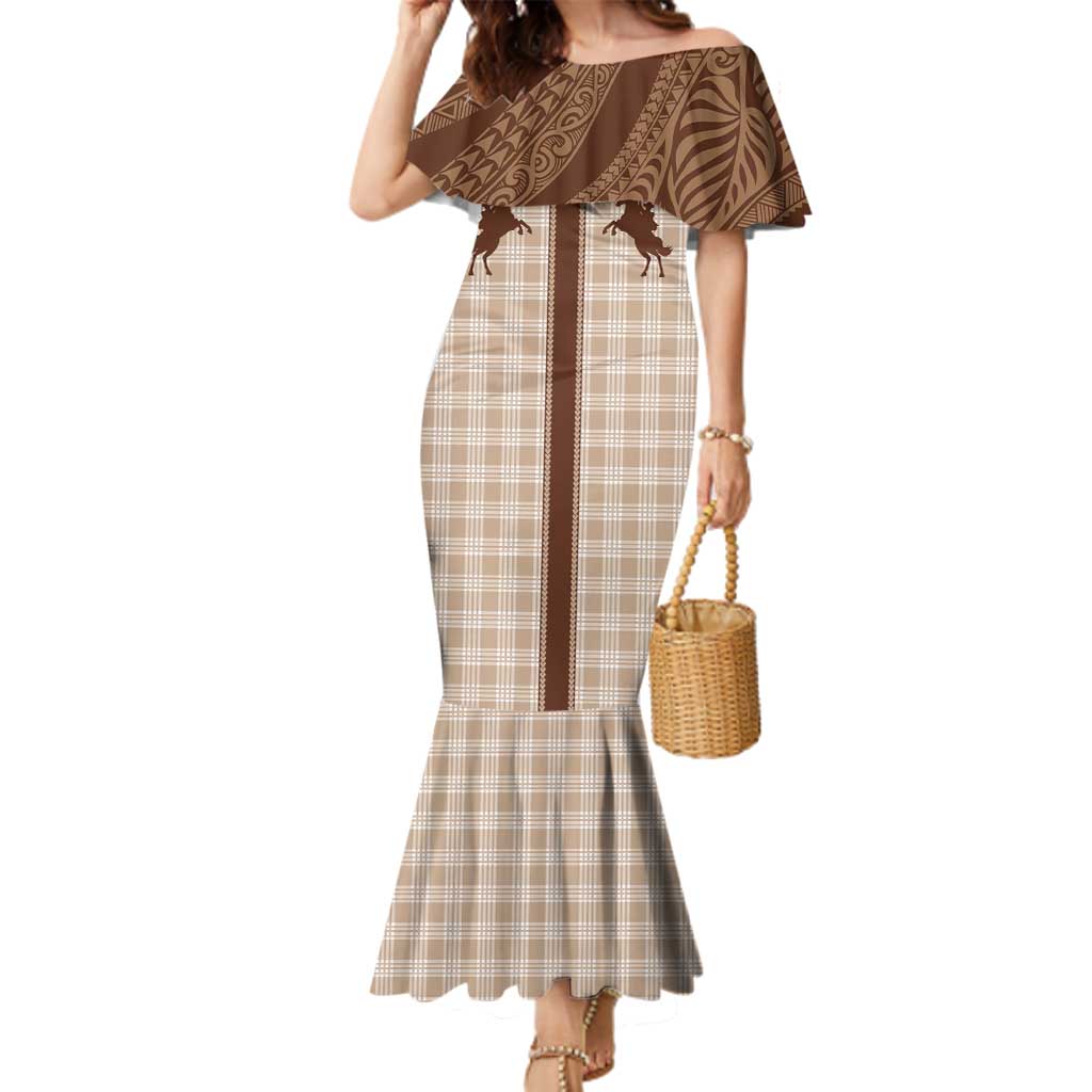 Aloha Hawaii Cowboys Paniolo Family Matching Mermaid Dress and Hawaiian Shirt Beige Palaka - Polynesian Pride