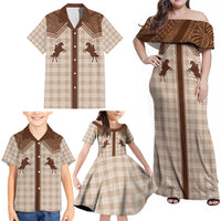 Aloha Hawaii Cowboys Paniolo Family Matching Off Shoulder Maxi Dress and Hawaiian Shirt Beige Palaka - Polynesian Pride
