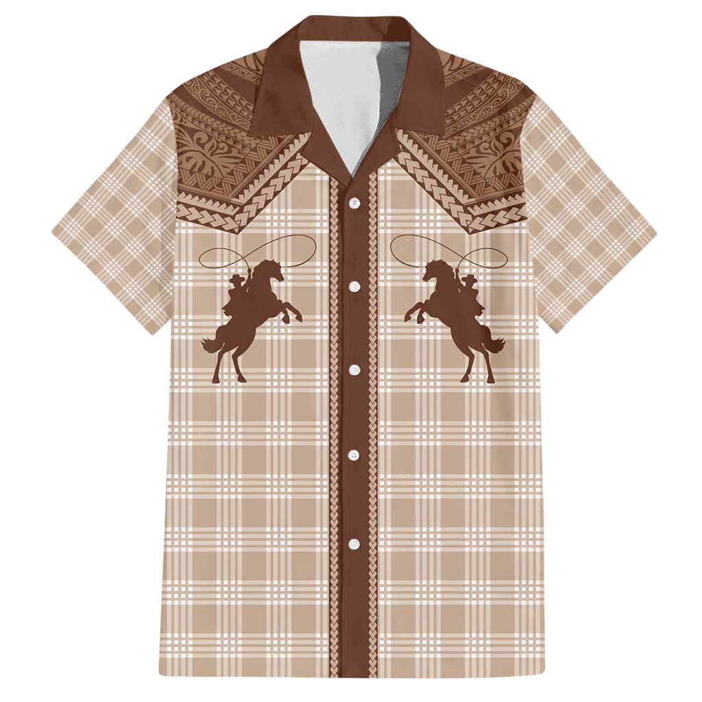 Aloha Hawaii Cowboys Paniolo Family Matching Puletasi and Hawaiian Shirt Beige Palaka - Polynesian Pride