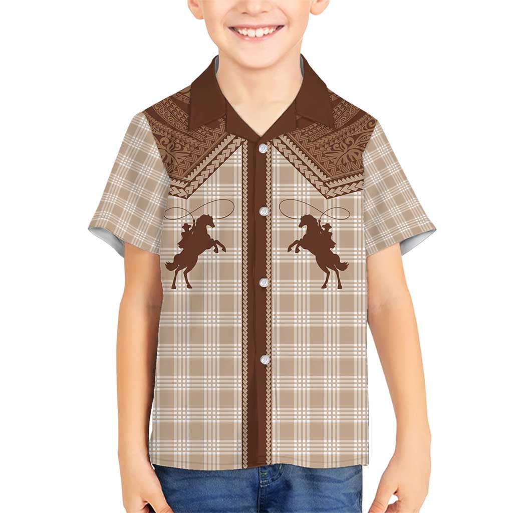 Aloha Hawaii Cowboys Paniolo Family Matching Tank Maxi Dress and Hawaiian Shirt Beige Palaka - Polynesian Pride