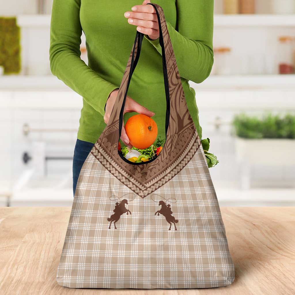 Aloha Hawaii Cowboys Paniolo Grocery Bag Beige Palaka - Polynesian Pride