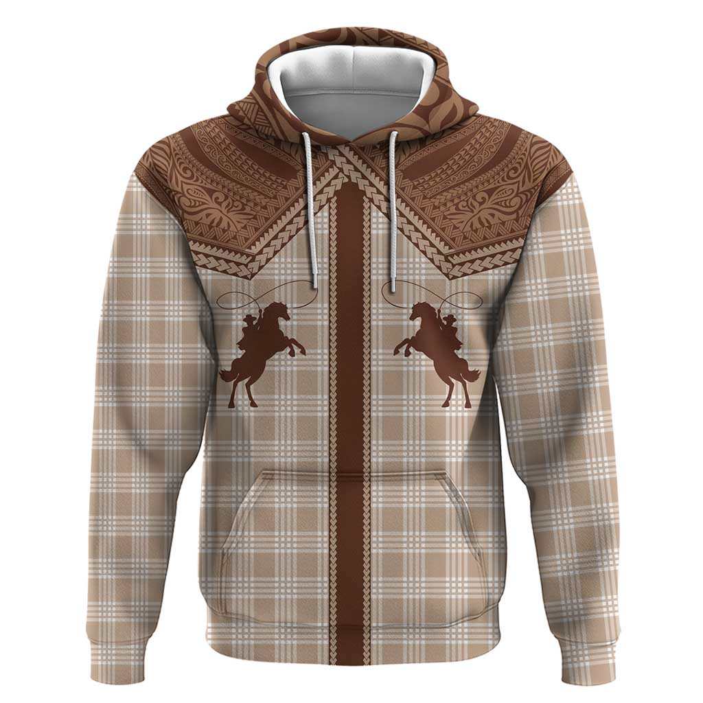 Aloha Hawaii Cowboys Paniolo Hoodie Beige Palaka - Polynesian Pride