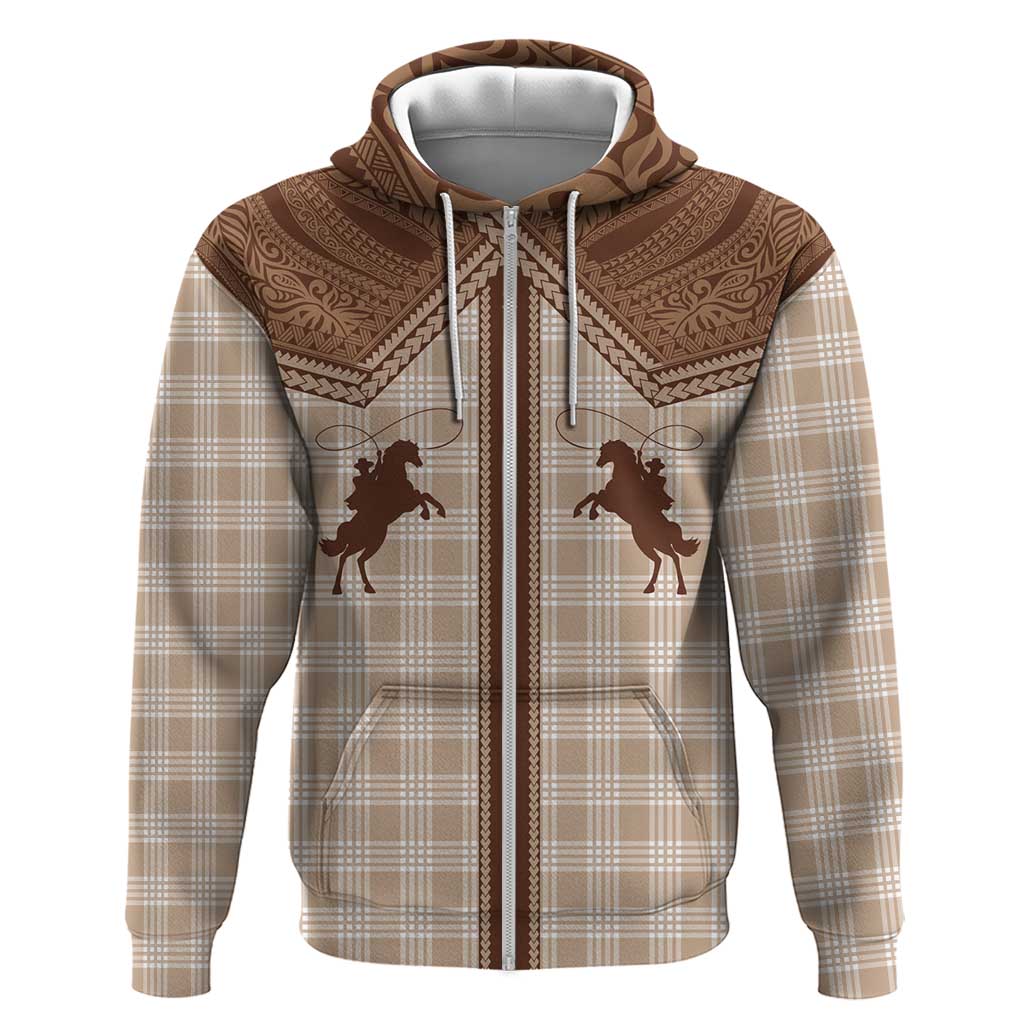 Aloha Hawaii Cowboys Paniolo Hoodie Beige Palaka - Polynesian Pride
