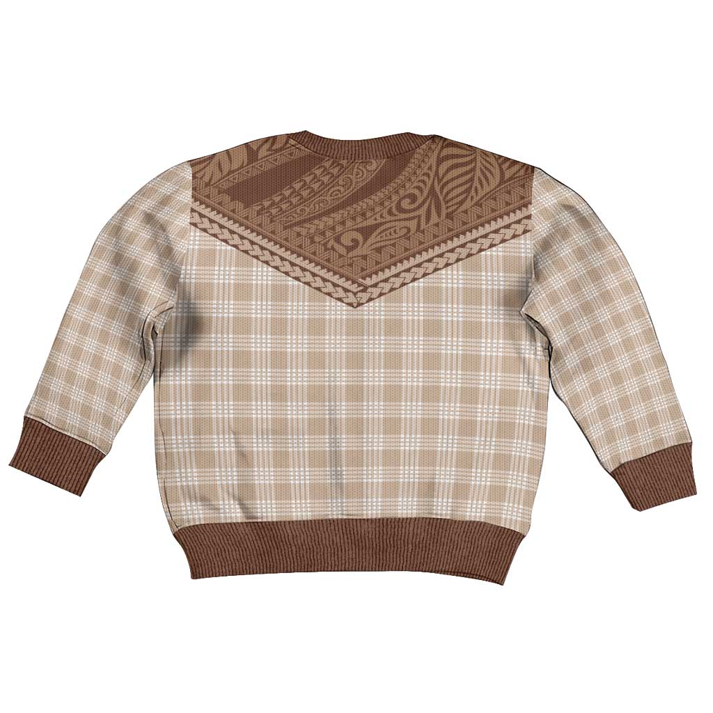 Aloha Hawaii Cowboys Paniolo Kid Ugly Christmas Sweater Beige Palaka - Polynesian Pride