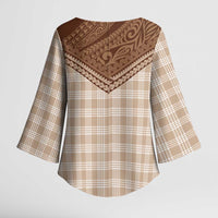 Aloha Hawaii Cowboys Paniolo Kimono Sleeve Blouse Beige Palaka - Polynesian Pride