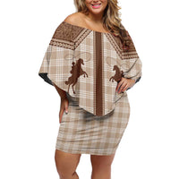 Aloha Hawaii Cowboys Paniolo Off Shoulder Short Dress Beige Palaka - Polynesian Pride