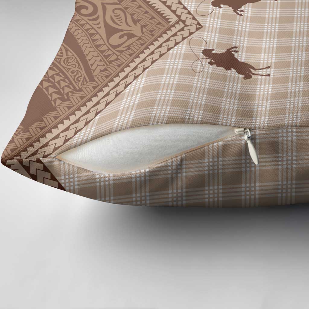 Aloha Hawaii Cowboys Paniolo Pillow Cover Beige Palaka - Polynesian Pride