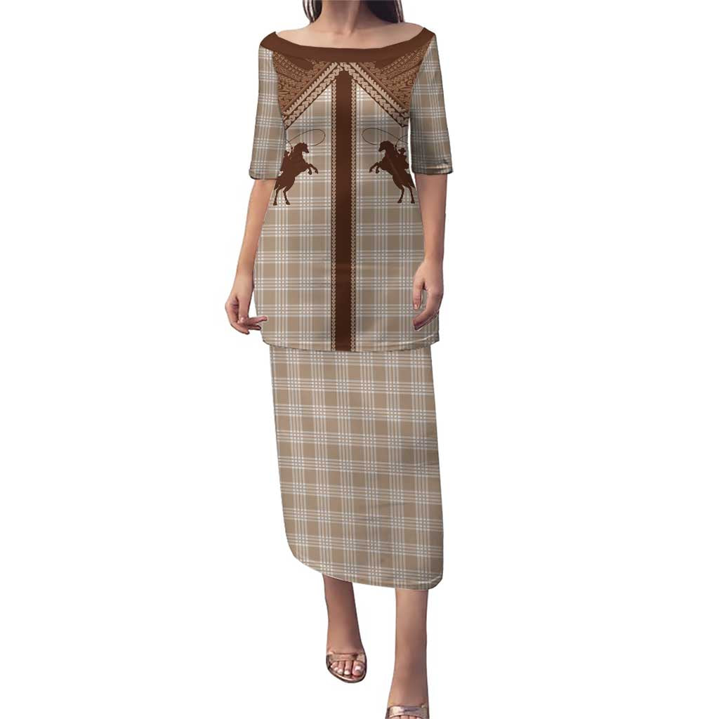 Aloha Hawaii Cowboys Paniolo Puletasi Beige Palaka - Polynesian Pride