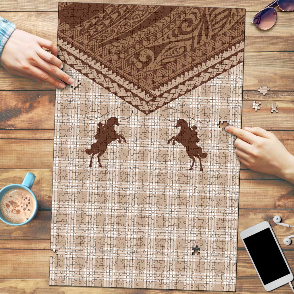 Aloha Hawaii Cowboys Paniolo Puzzle Beige Palaka - Polynesian Pride
