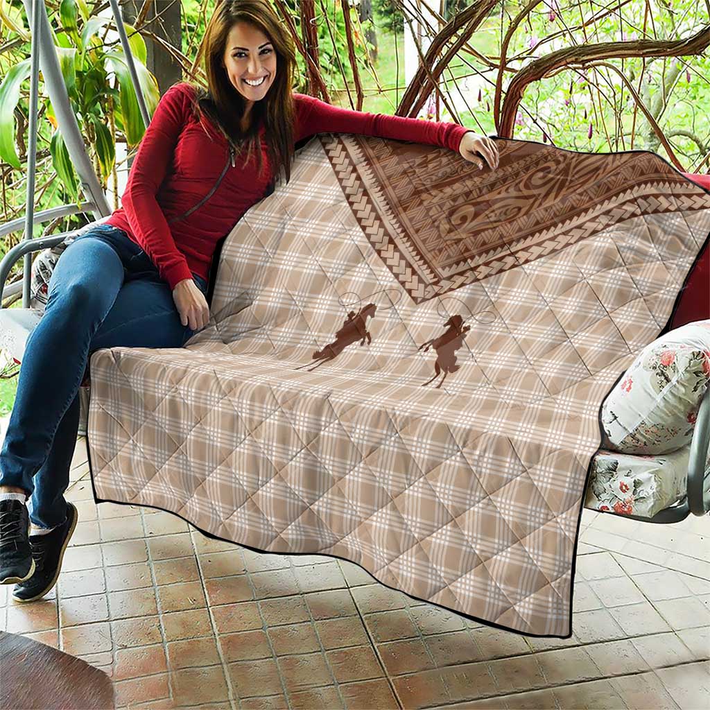 Aloha Hawaii Cowboys Paniolo Quilt Beige Palaka - Polynesian Pride