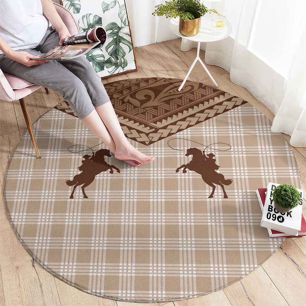 Aloha Hawaii Cowboys Paniolo Round Carpet Beige Palaka - Polynesian Pride