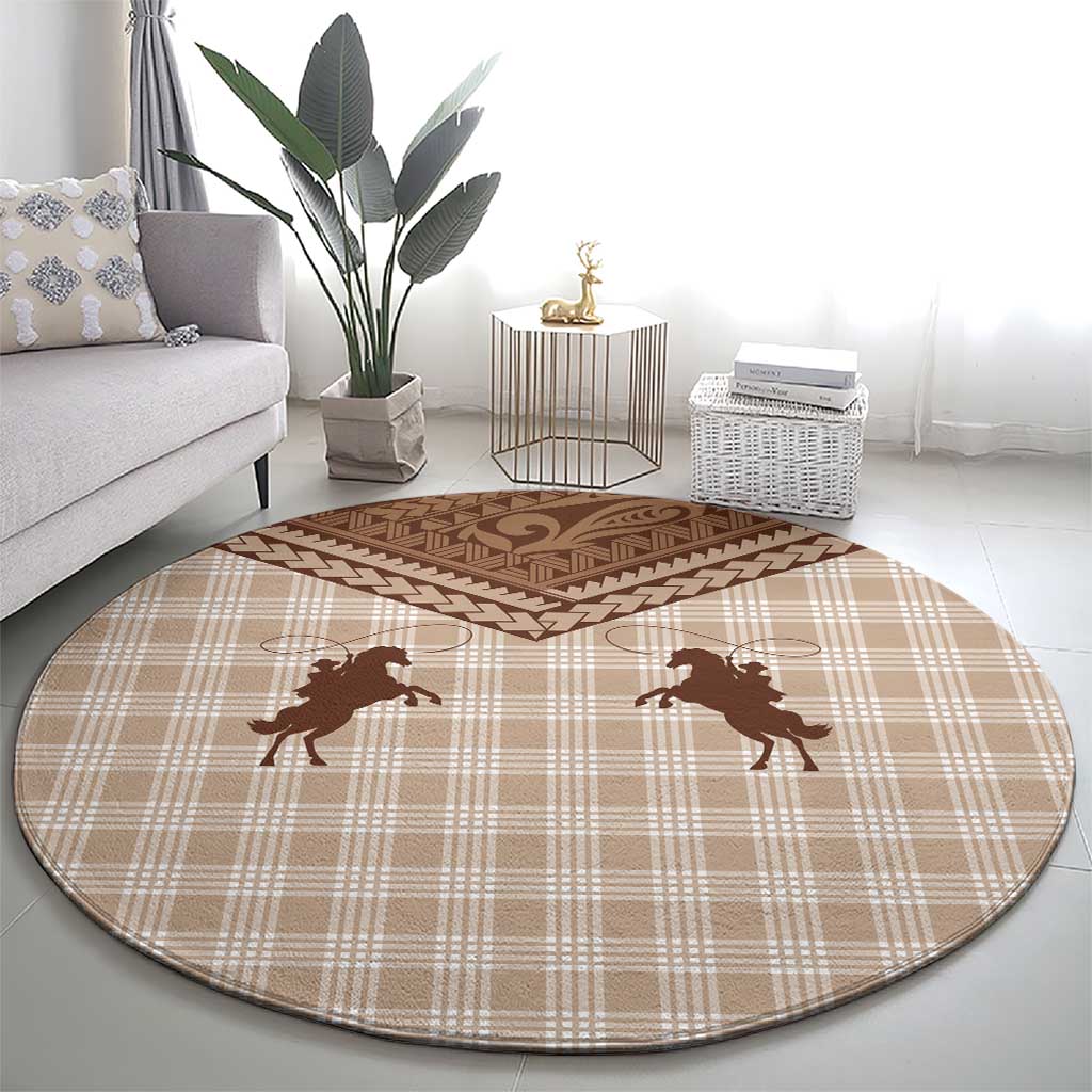 Aloha Hawaii Cowboys Paniolo Round Carpet Beige Palaka - Polynesian Pride