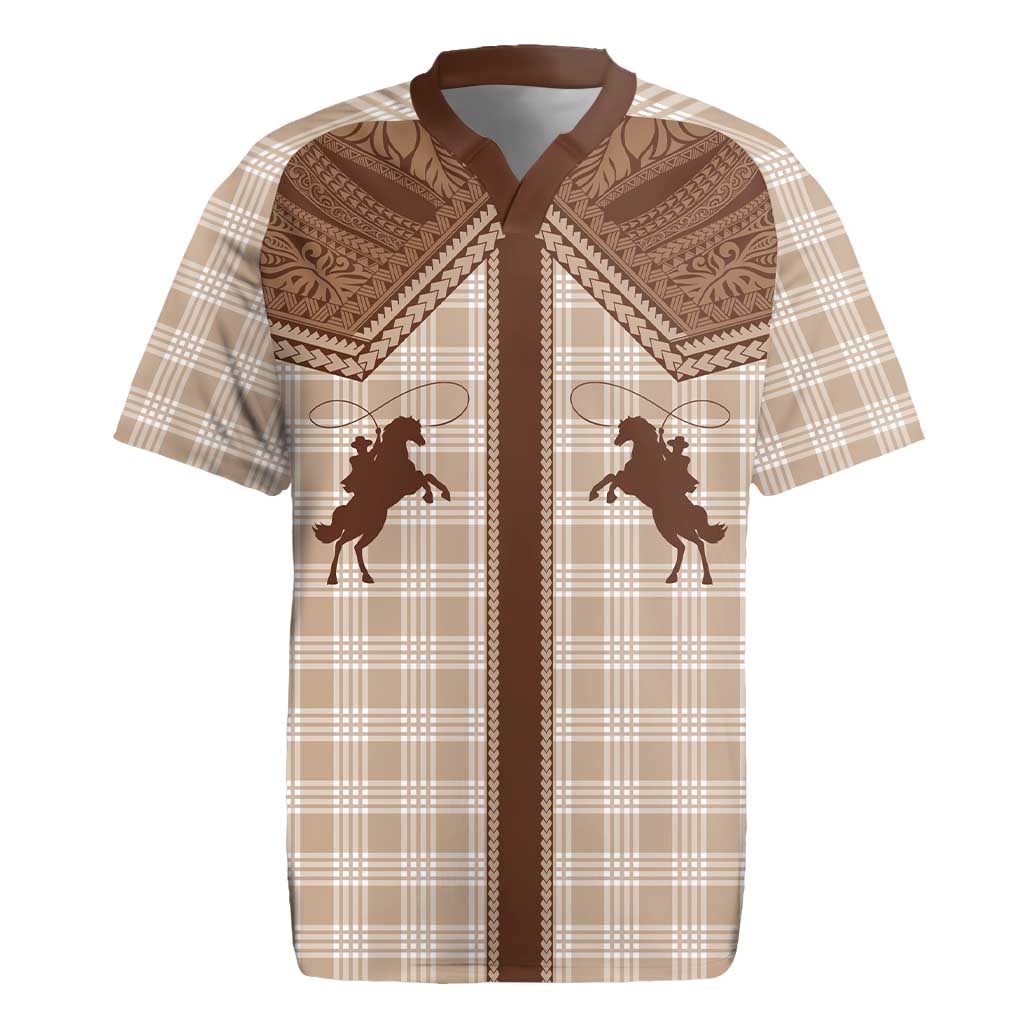Aloha Hawaii Cowboys Paniolo Rugby Jersey Beige Palaka - Polynesian Pride